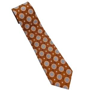 Cape Cod Neckwear Mens Silk Jacquard Geometric Pattern Tie Orange Blue Necktie